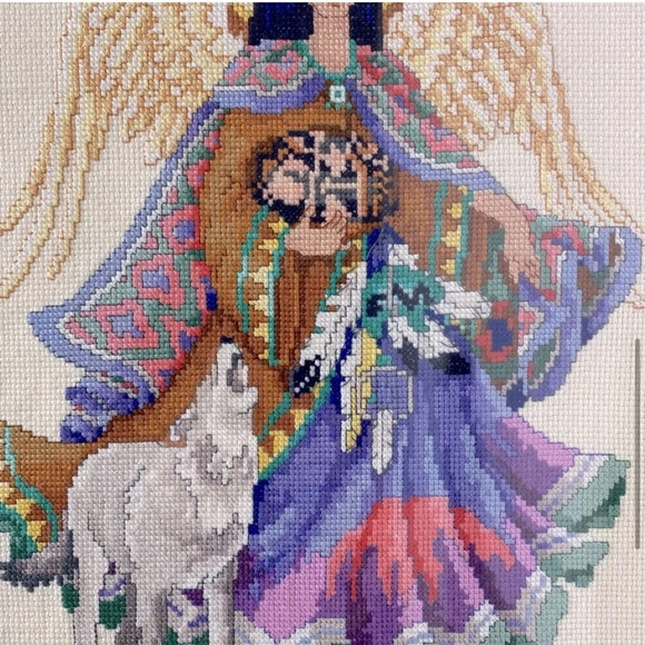 Vintage 2000 Completed Framed Angel From Heaven Cross Stitch Art - Picture 7 of 14